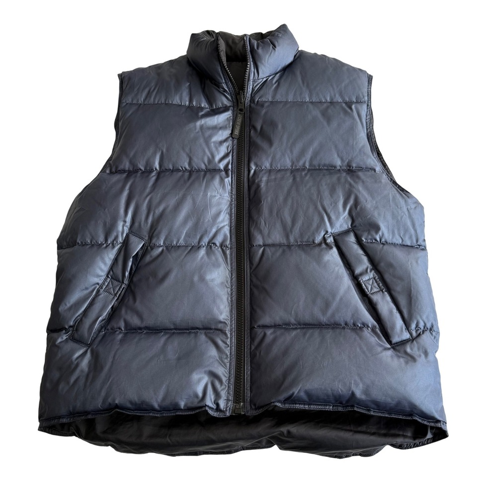 J‎ Crew Sport Goose Down Reversible Shadow Spellout Black Navy Puffer Vest L